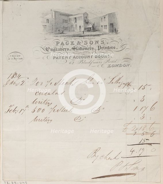 Trade Card for Page & Sons, Engravers, Stationers & Printers, 19th century. Creator: Anon.