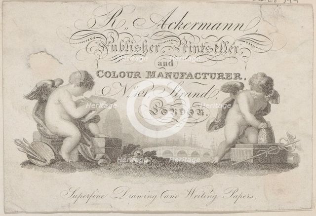 Trade Card for R. Ackermann, Publisher, Printseller, and Color Manufacturer, 19th ..., 19th century. Creator: Anon.