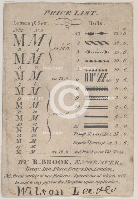 Trade Card for R. Brook, Engraver, 19th century. Creator: Anon.