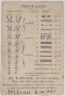 Trade Card for R. Brook, Engraver, 19th century. Creator: Anon
