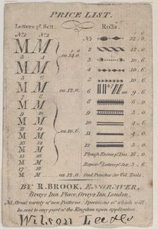 Trade Card for R. Brook, Engraver, 19th century. Creator: Anon