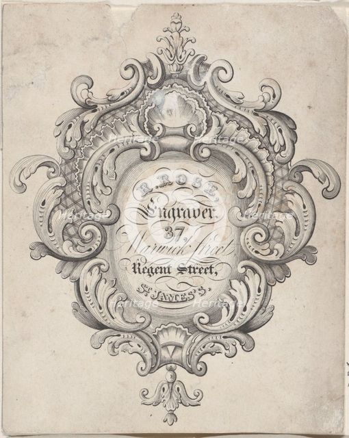 Trade Card for R. Rose, Engraver, 19th century. Creator: Anon.