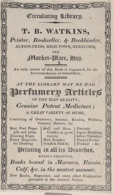 Trade Card for T. B. Watkins, Printer, Bookseller, & Bookbinder, 19th century. Creator: Anon