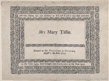 Trade Card for the Theater in Oxford, 18th century. Creator: Anon