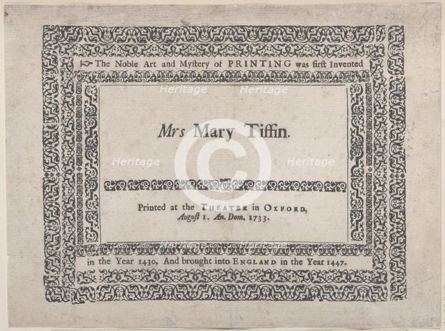 Trade Card for the Theater in Oxford, 18th century. Creator: Anon.