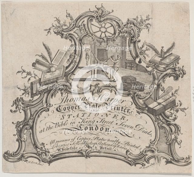 Trade Card for Thomas Harper, Copper Plate Printer and Stationer, 18th century. Creator: Anon.