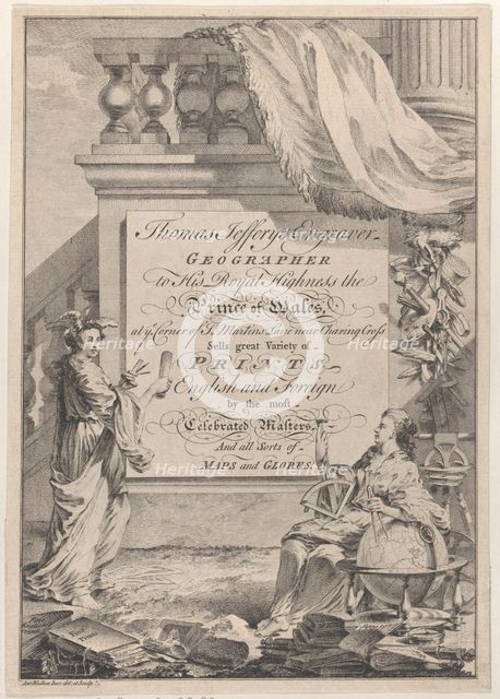 Trade Card for Thomas Jefferys, Engraver, Geographer, and Printseller, 18th century. Creator: Anthony Walker.