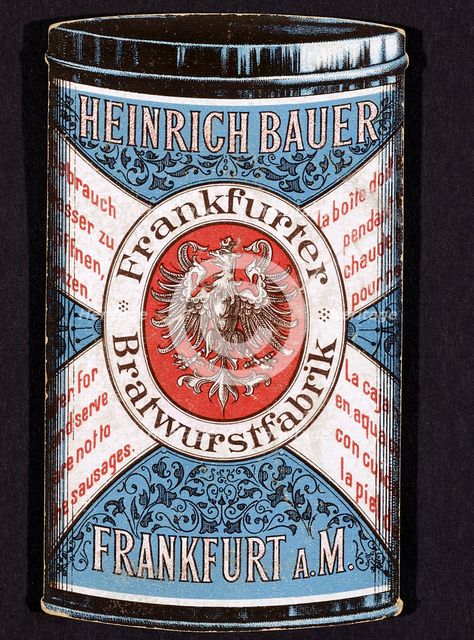 Trade card for tinned Frankfurters produced by Heinrich Bauer of Frankfurt am Main, Germany, c1895. Artist: Unknown