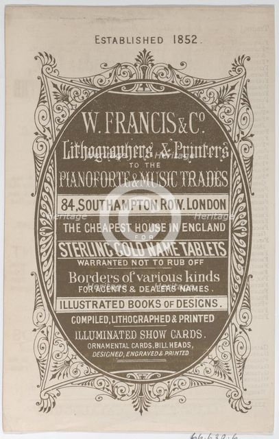 Trade Card for W. Francis & Co., Lithographers and Printers, 19th century., 19th century. Creator: Anon.