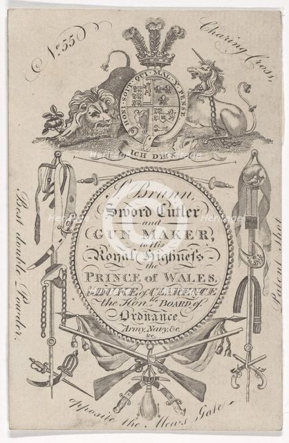 Trade Card of the Gunmaker Samuel Brunn (active 1795-1820), 1797-1803., 1797-1803. Creator: Anon.