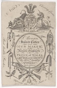 Trade Card of the Gunmaker Samuel Brunn (active 1795-1820), 1797-1803., 1797-1803. Creator: Anon