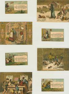 Trade cards depicting a cat playing the fiddle, a cow jumping over the moon..., ca,1876 - 1890. Creator: Unknown