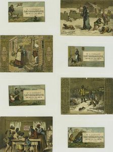 Trade cards depicting a cat playing the fiddle, a cow jumping over the moon..., ca,1876 - 1890. Creator: Unknown