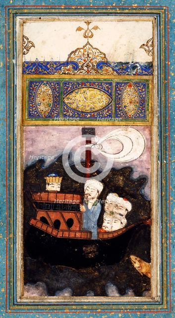 Trade Ship attacked by Pirates. (From Aina-i Iskandari (Mirror of Alexander the Great) by Amir Khusr Artist: Iranian master  