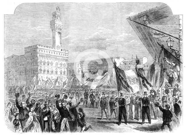 Trades demonstration at Florence against the temporal power of the Pope, 1862. Creator: Unknown.