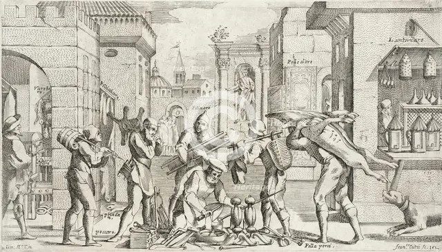 Trades Practiced in Bologna, c1640. Creators: Agostino Parisini, Francesco Curti.