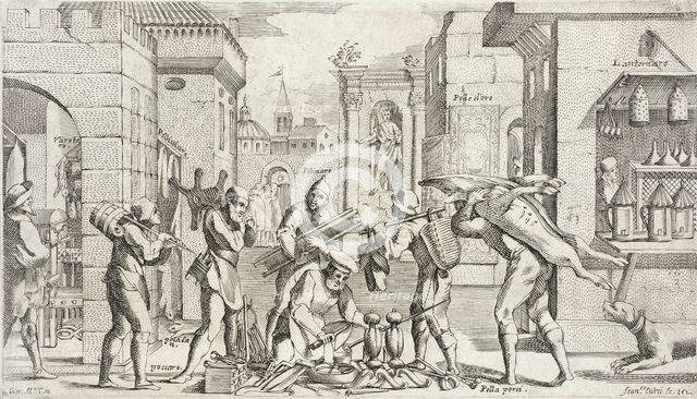 Trades Practiced in Bologna, c1640. Creators: Agostino Parisini, Francesco Curti.
