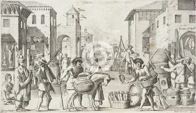 Trades Practiced in Bologna, c1640. Creators: Agostino Parisini, Francesco Curti.