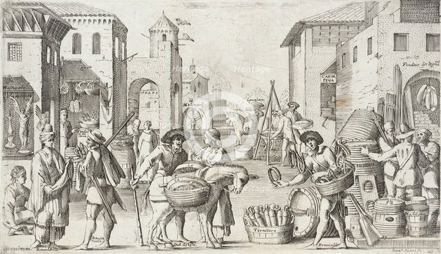 Trades Practiced in Bologna, c1640. Creators: Agostino Parisini, Francesco Curti.