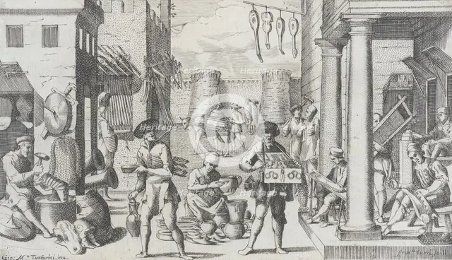 Trades Practiced in Bologna, c1640. Creators: Francesco Curti, Agostino Parisini.