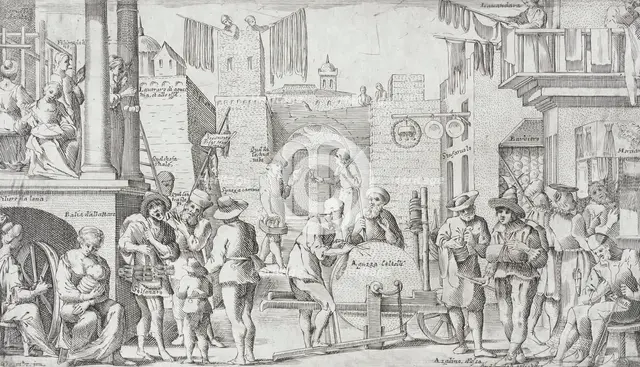 Trades Practiced in Bologna, c1640. Creators: Francesco Curti, Agostino Parisini.