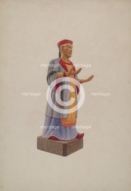 Tradesman's Sign: Chinese Man, c. 1939. Creator: Ingrid Selmer-Larsen.