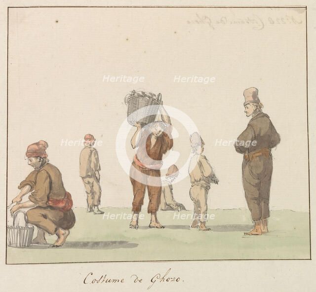 Traditional costumes of the island of Gozo, 1778. Creator: Louis Ducros.