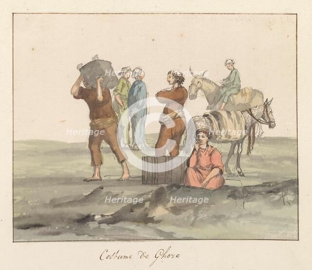 Traditional costumes of the island of Gozo, 1778. Creator: Louis Ducros.