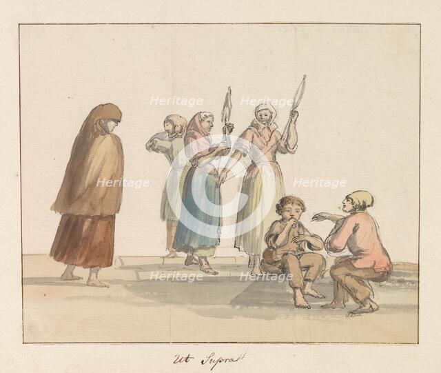 Traditional costumes of the island of Gozo, 1778. Creator: Louis Ducros.