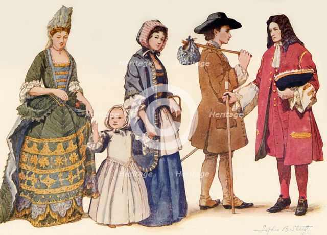 'Traditional clothing in the reigns of James II - William and Mary 1685-1700', 1903, (1937). Creator: Unknown.