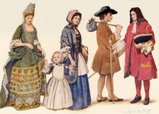 Traditional clothing in the reigns of James II - William and Mary 1685-1700 1903, (1937). Creator: Unknown