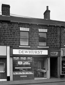 Traditional butcher's shop in the South Yorkshire town of Mexborough, 1962. Creator: Michael Walters