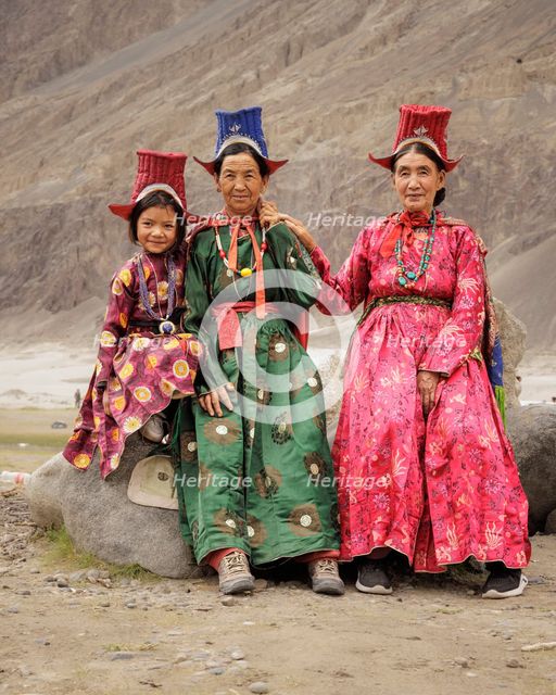 Traditional dress, Nubra Valley, Hunder, Ladakh, India, 2023. Creator: Peter Thompson.