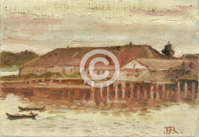 Trading Post and Wharf Buildings, Sitka, Evening, ca. 1880-1914. Creator: Theodore J. Richardson.