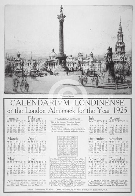 Trafalgar Square, Westminster, London, 1924. Artist: William Monk