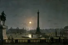 Trafalgar Square by Moonlight c1865. Creator: Henry Pether