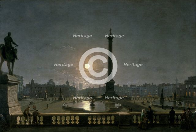 'Trafalgar Square by Moonlight', c1865. Creator: Henry Pether.