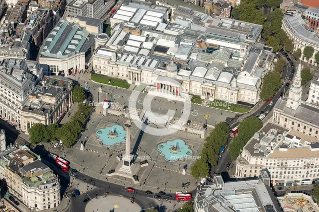 Trafalgar Square, Nelson's Column and the National Gallery, Westminster, London, 2021. Creator: Damian Grady.