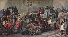 Traffic Trouble in 50 19th century. Artist: Eugene Louis Lami