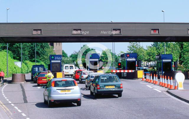 Traffic at toll booths on Itchen Bridge, Southampton. Artist: Unknown.