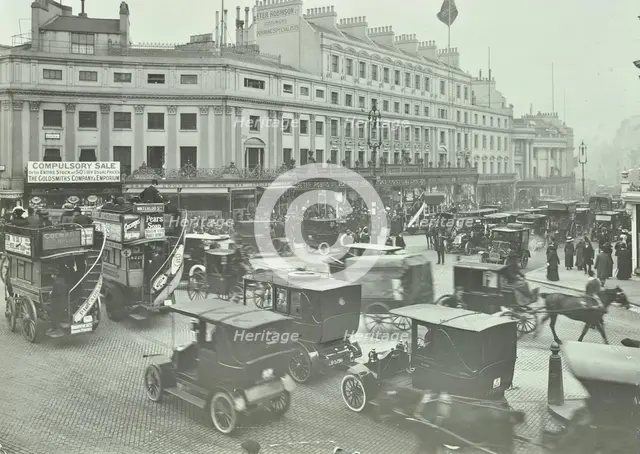Traffic at Oxford Circus, London, 1910. Artist: Unknown.