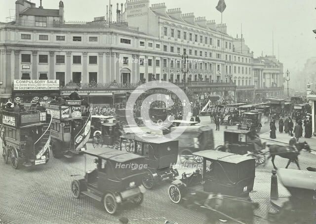 Traffic at Oxford Circus, London, 1910. Artist: Unknown.