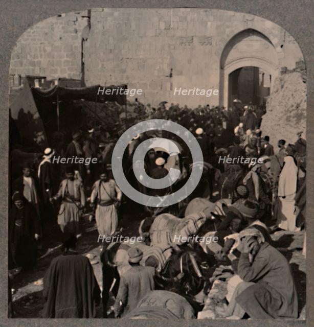 'Traffic by St. Stephen's Gate, Jerusalem', c1900. Artist: Unknown.