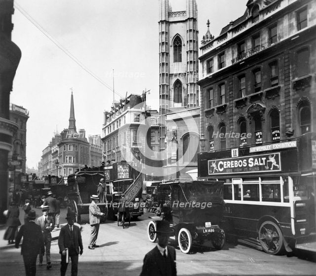 Traffic in Bow Lane, City of London, c1920s. Creator: Unknown.