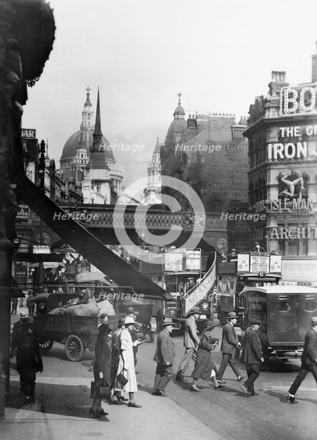Traffic in Ludgate Circus, City of London, (c1910s?). Creator: Unknown.