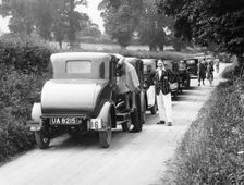 Traffic jam in a country lane, 1920s