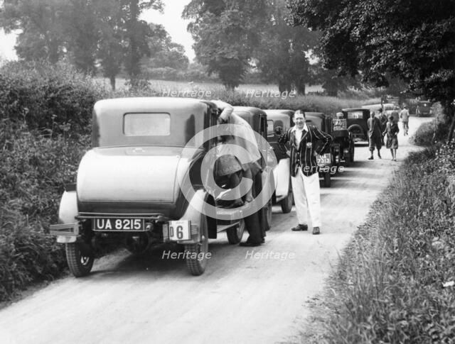 Traffic jam in a country lane, 1920s. Artist: Unknown