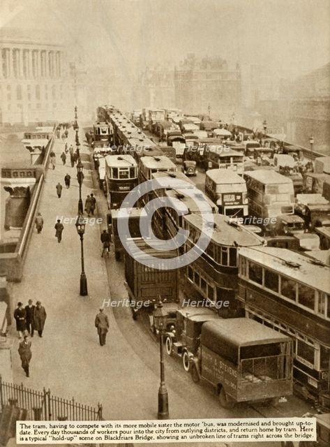 Traffic jam on Blackfriars Bridge, London, 1935. Creator: Unknown.