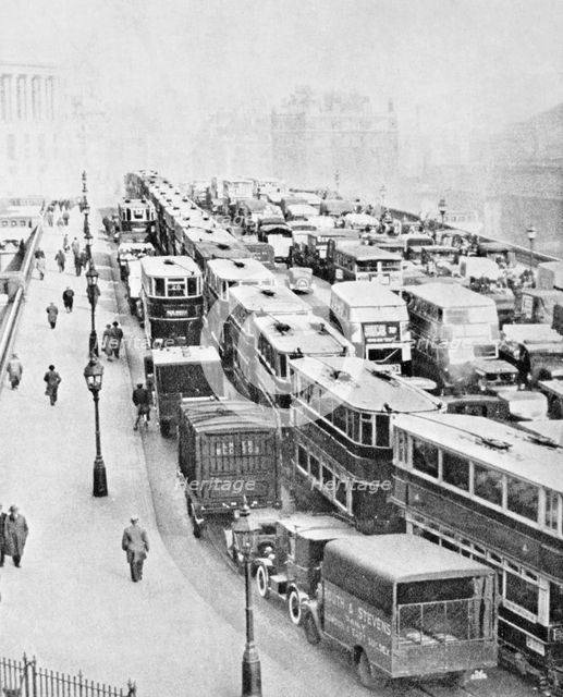 Traffic Jam on Blackfriars Bridge, London, c1935. Creator: George Davison Reid.
