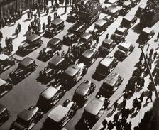 Traffic jam on Fifth Avenue at 49th Street, New York, USA, early 1929. Creator: Unknown